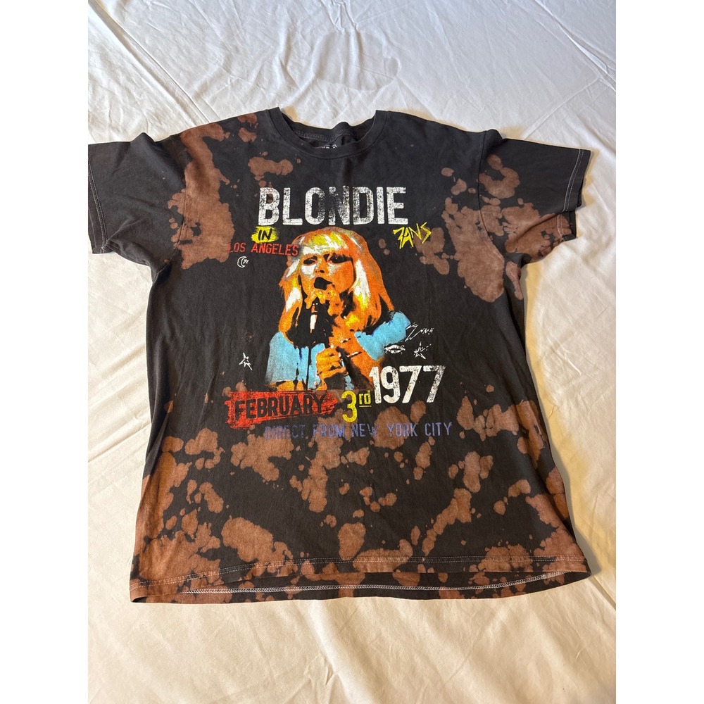 Blondie Graphic T-Shirt Women Medium Black Bleach Wash 1977 Concert